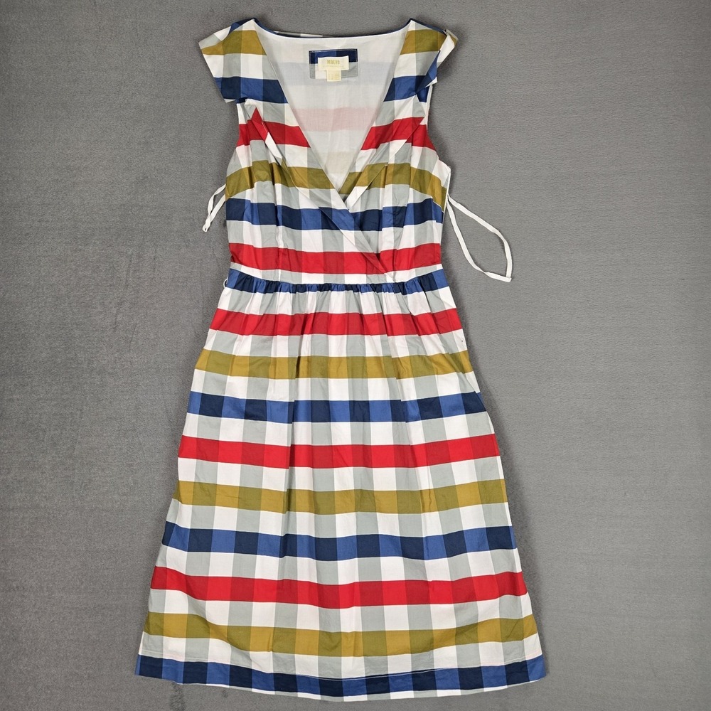 Anthropologie Maeve Dress Womans 4 Red Blue Cricket Club Fit Flare Check Plaid